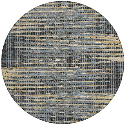 8' Black And Graphite Round Abstract Washable Indoor Outdoor Area Rug HomeRoots