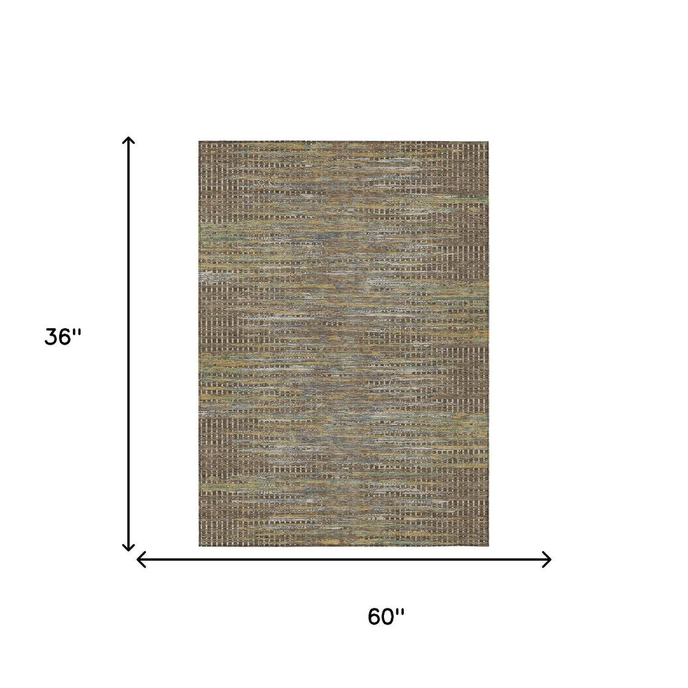 3' X 5' Brown And Taupe Abstract Washable Indoor Outdoor Area Rug HomeRoots