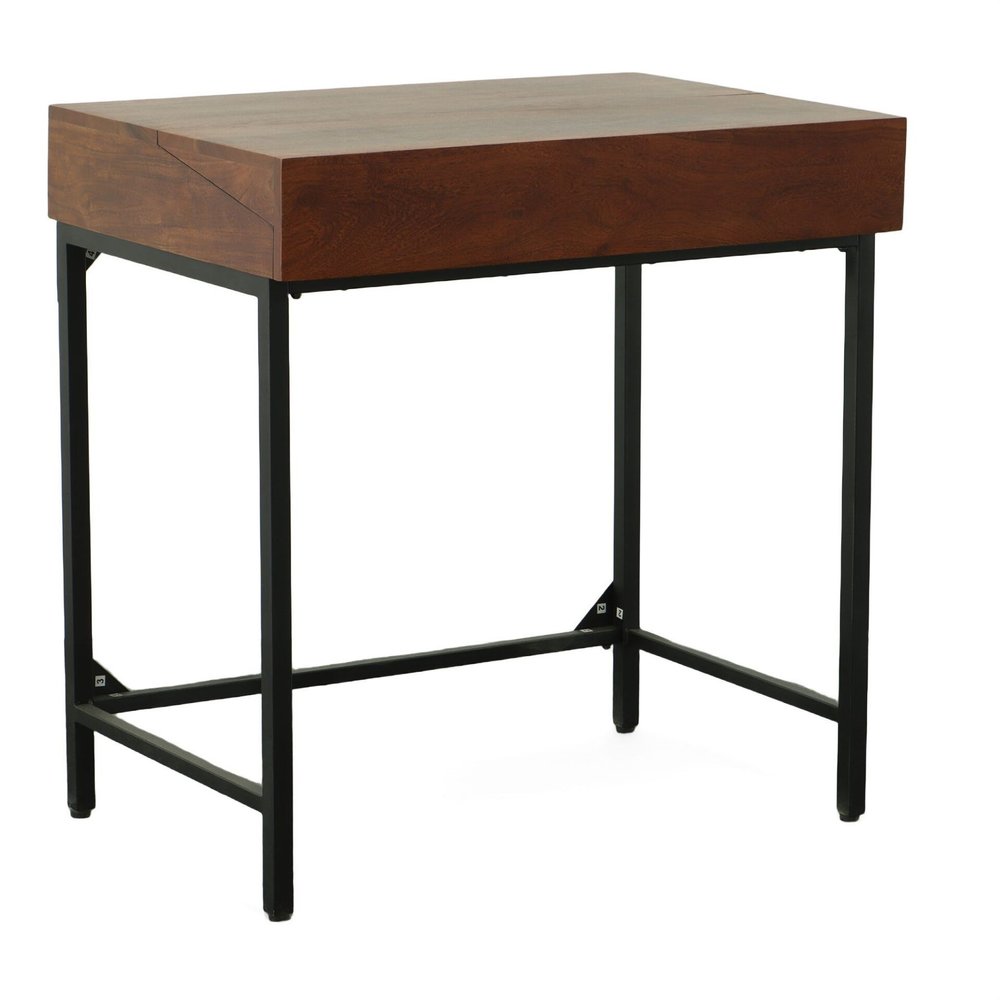 31" Chestnut and Black Solid Wood and Iron Writing Desk With Two Drawers — view 3