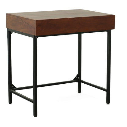 31" Chestnut and Black Solid Wood and Iron Writing Desk With Two Drawers HomeRoots