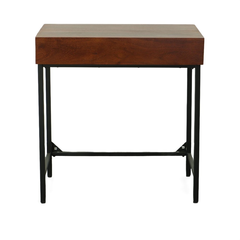 31" Chestnut and Black Solid Wood and Iron Writing Desk With Two Drawers — view 4