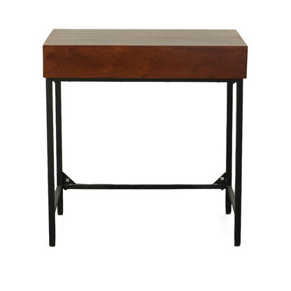 31" Chestnut and Black Solid Wood and Iron Writing Desk With Two Drawers HomeRoots