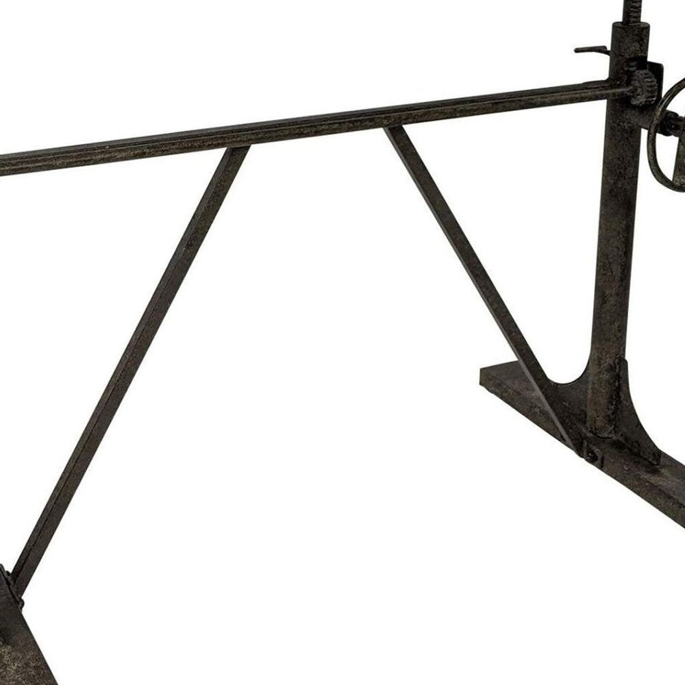 Adjustable Light Gray and Charcoal Solid Wood and Iron Trestle Standing Desk — view 7