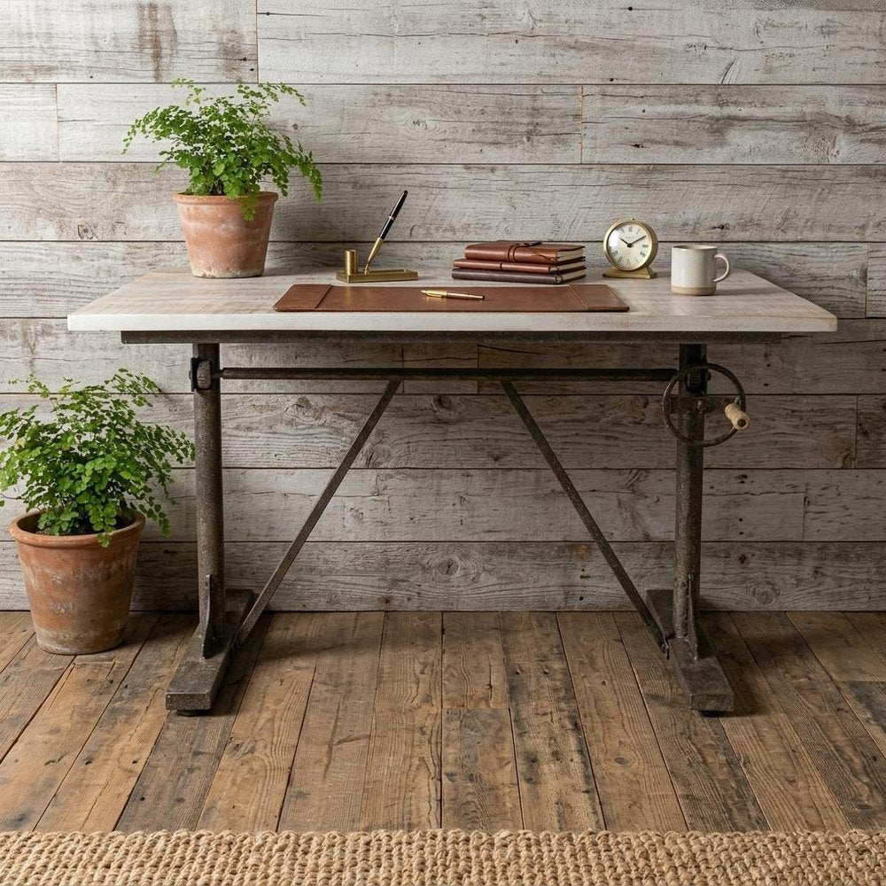 Adjustable Light Gray and Charcoal Solid Wood and Iron Trestle Standing Desk — view 8