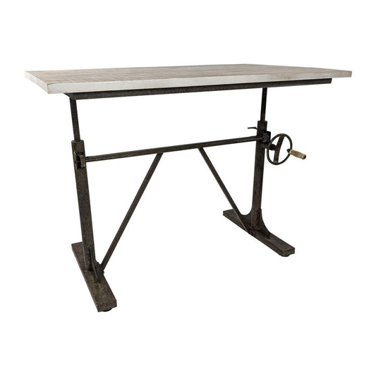 Adjustable Light Gray and Charcoal Solid Wood and Iron Trestle Standing Desk HomeRoots