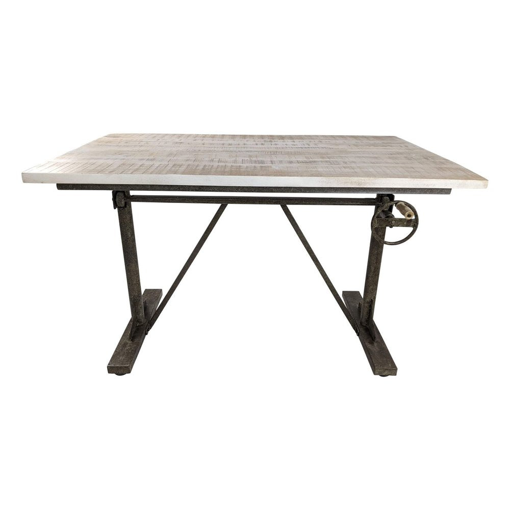 Adjustable Light Gray and Charcoal Solid Wood and Iron Trestle Standing Desk — view 2