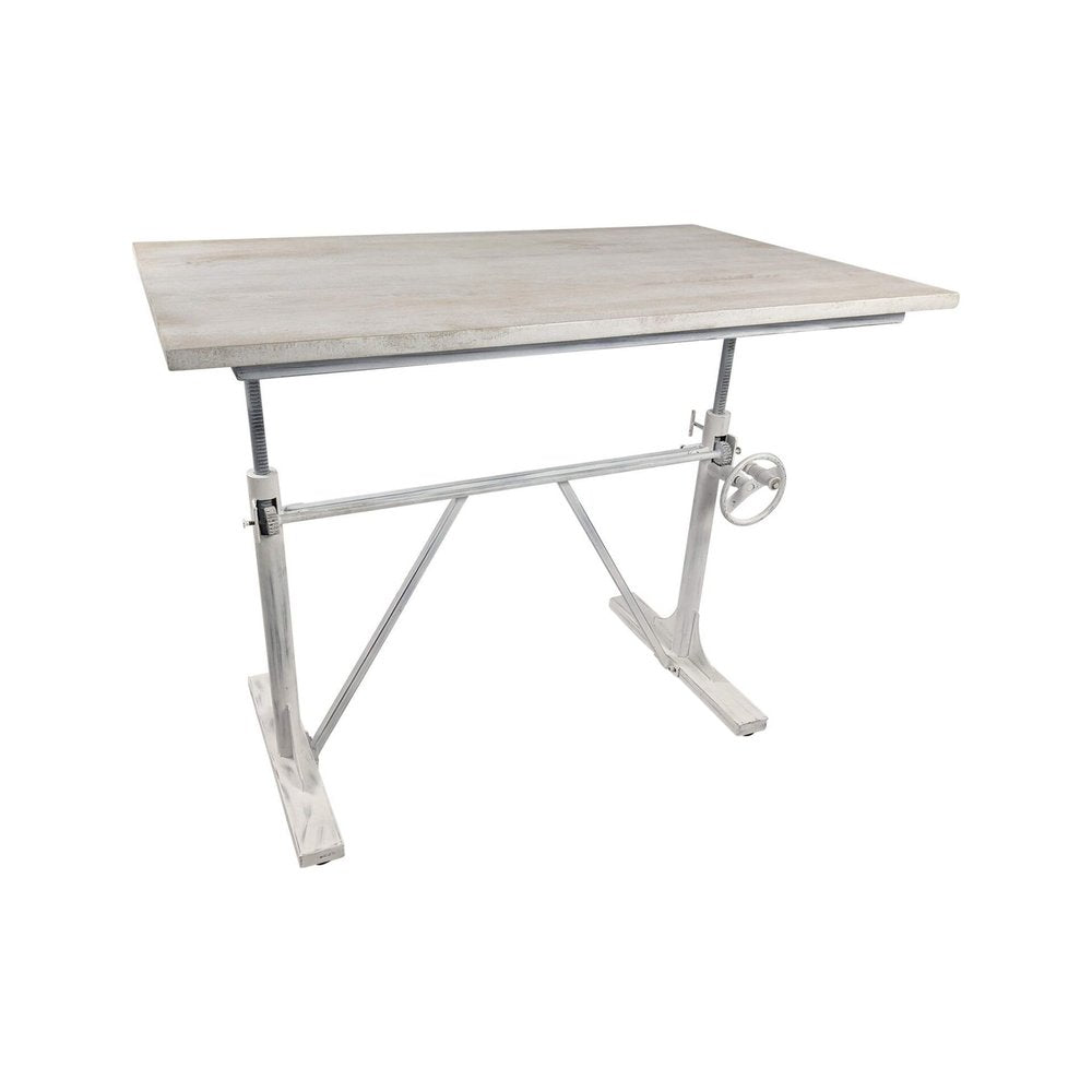 Adjustable Light Gray and Charcoal Solid Wood and Iron Trestle Standing Desk HomeRoots