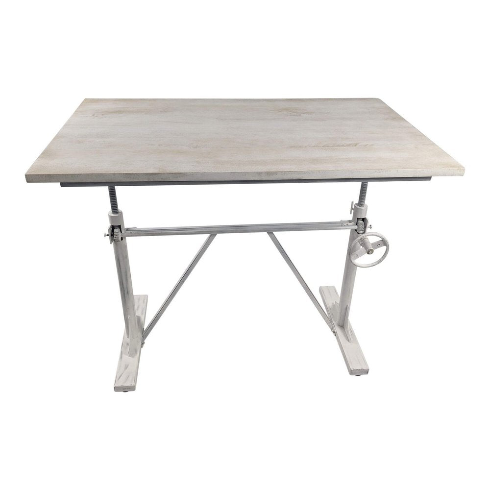 Adjustable Light Gray and Charcoal Solid Wood and Iron Trestle Standing Desk — view 11