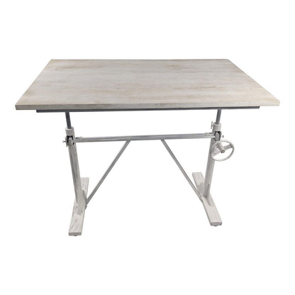 Adjustable Light Gray and Charcoal Solid Wood and Iron Trestle Standing Desk HomeRoots