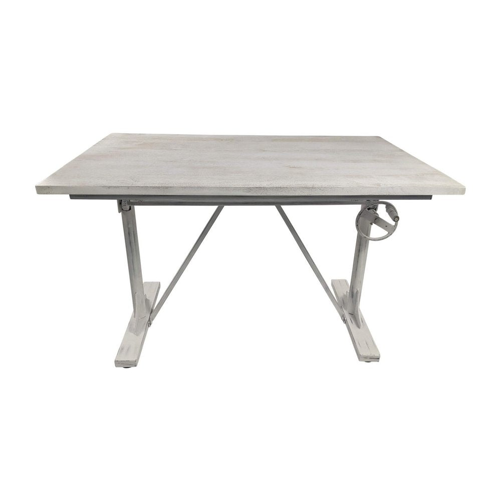 Adjustable Light Gray and Charcoal Solid Wood and Iron Trestle Standing Desk HomeRoots