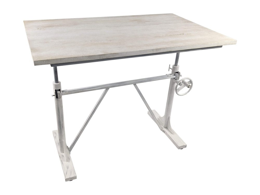 Adjustable Light Gray and Charcoal Solid Wood and Iron Trestle Standing Desk HomeRoots