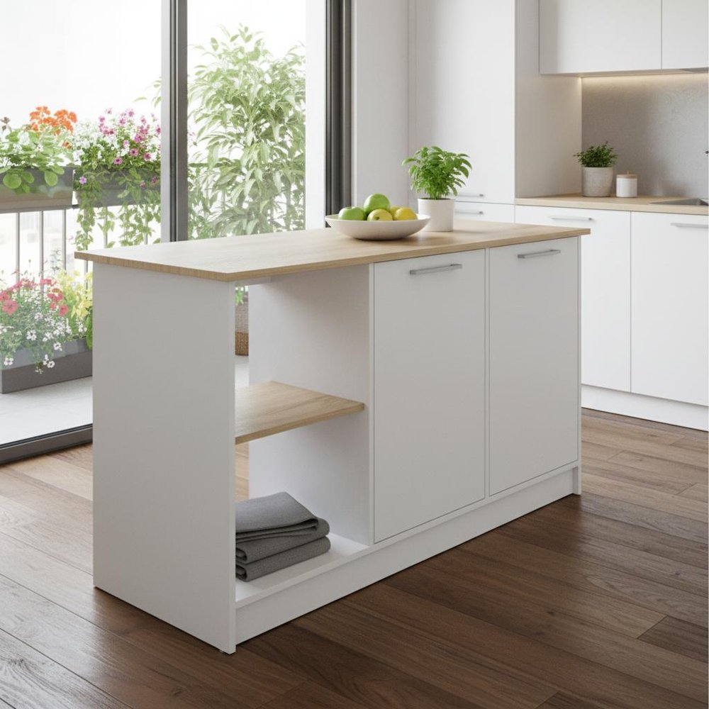 25" White Wood Kitchen Island — view 4