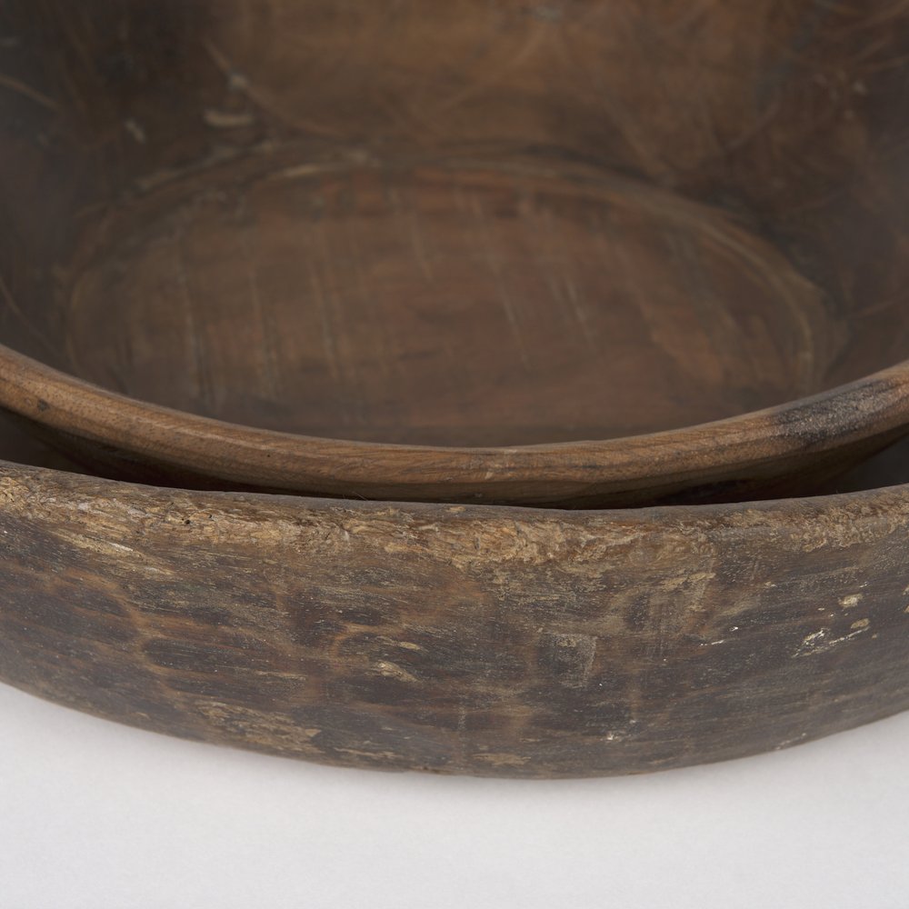 Set of Two Brown Solid Wood Round Centerpiece Bowl — view 4