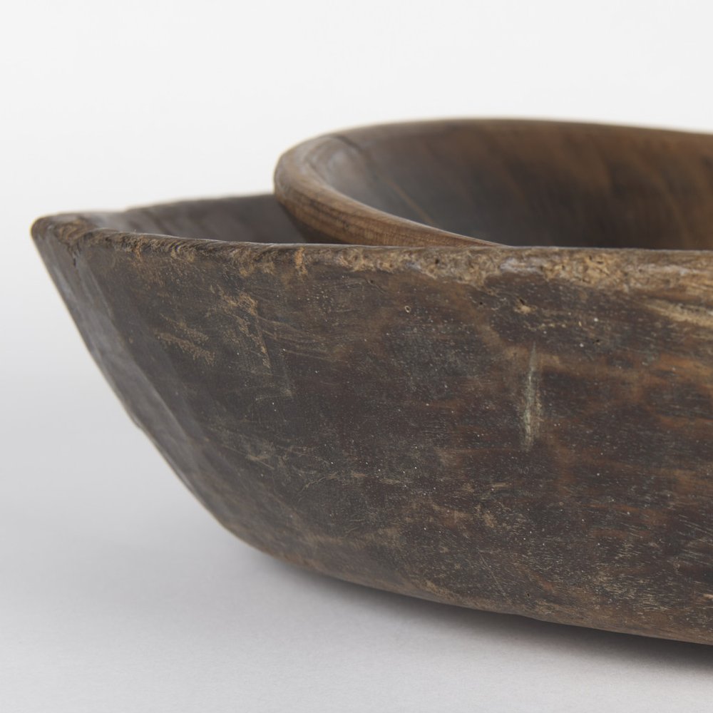 Set of Two Brown Solid Wood Round Centerpiece Bowl — view 6