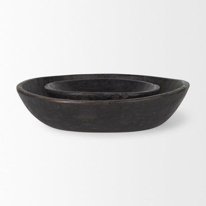 Set of Two Black Solid Wood Round Centerpiece Bowl