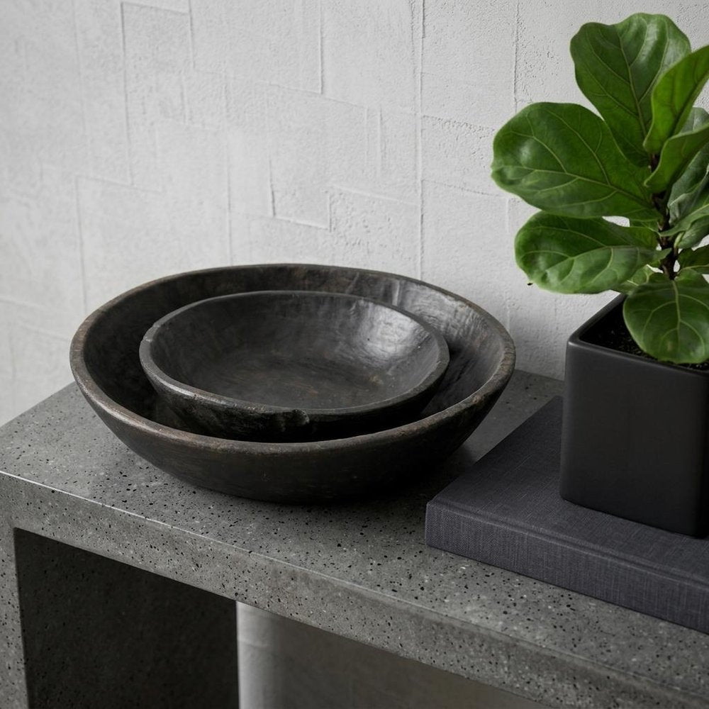Set of Two Black Solid Wood Round Centerpiece Bowl — view 5