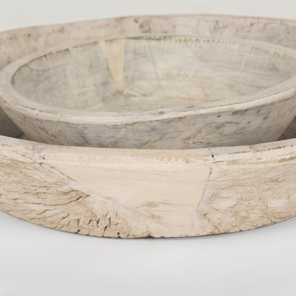 Set of Two White Solid Wood Round Centerpiece Bowl — view 3