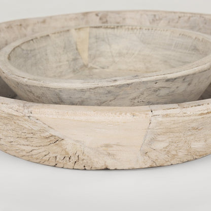 Set of Two White Solid Wood Round Centerpiece Bowl