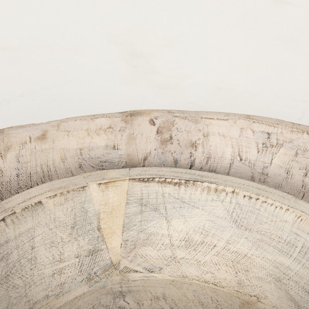 Set of Two White Solid Wood Round Centerpiece Bowl — view 4
