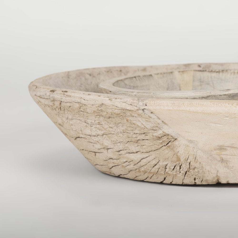 Set of Two White Solid Wood Round Centerpiece Bowl — view 5
