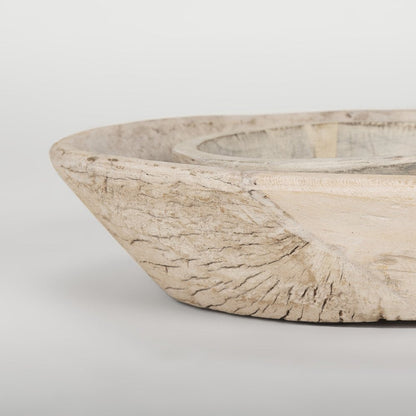 Set of Two White Solid Wood Round Centerpiece Bowl