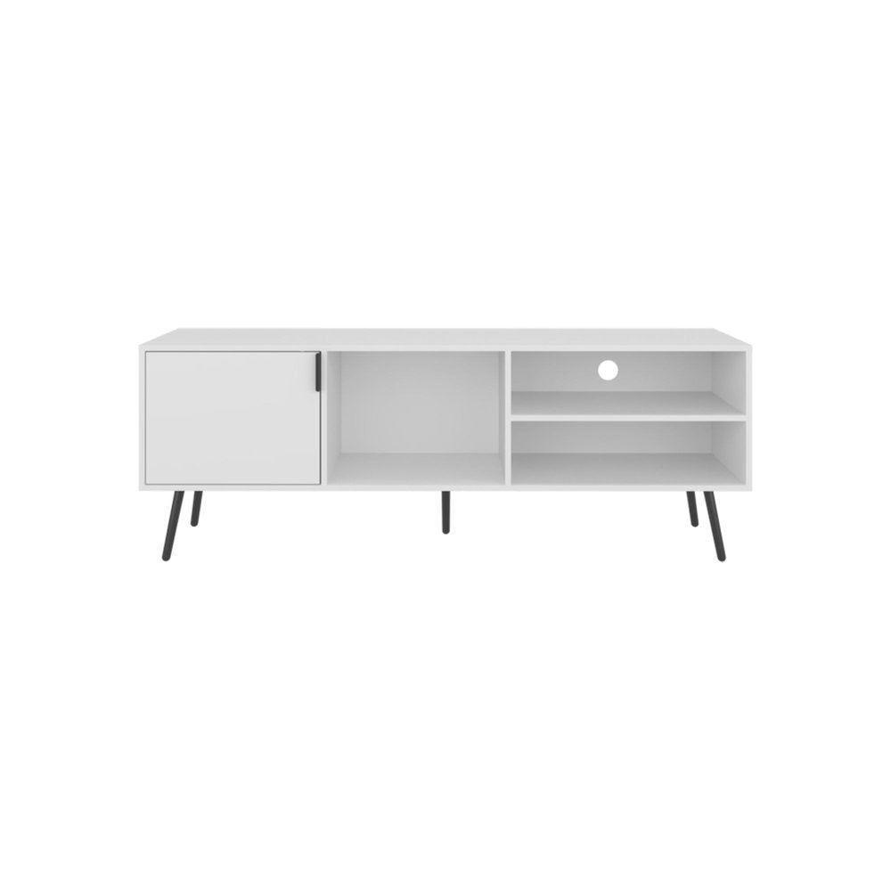 63" White Wood Enclosed and Open Storage Entertainment Center — view 1