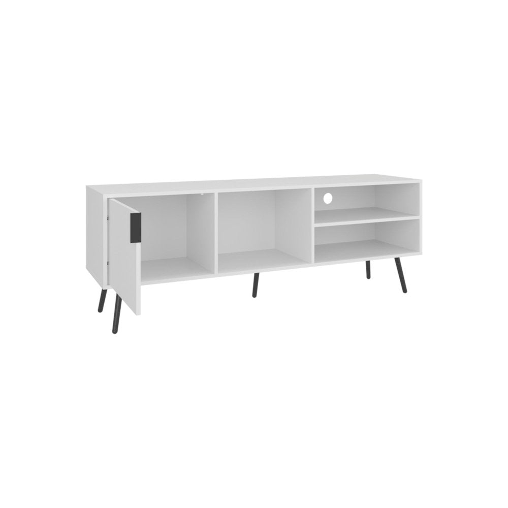 63" White Wood Enclosed and Open Storage Entertainment Center — view 2