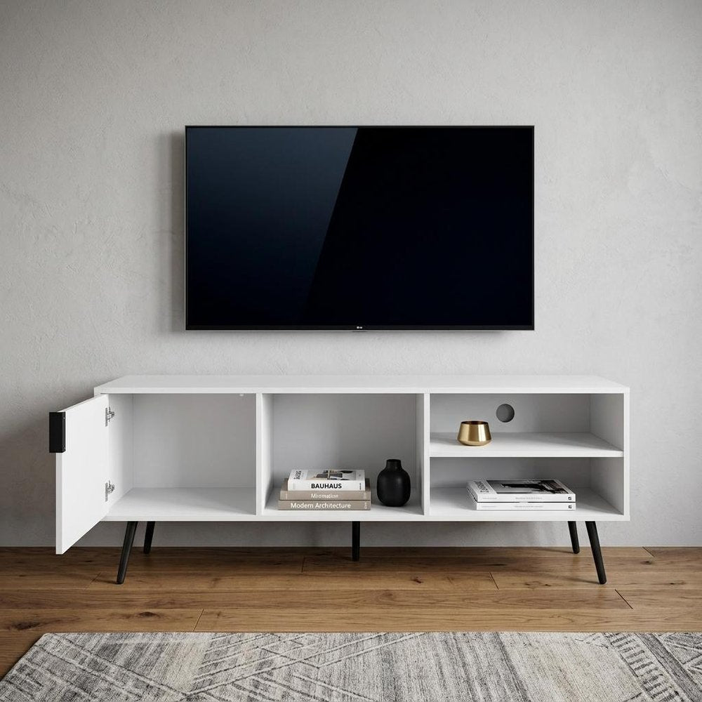 63" White Wood Enclosed and Open Storage Entertainment Center — view 4