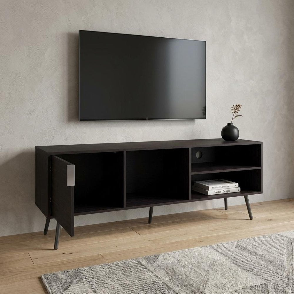 63" Black Wood Enclosed and Open Storage Entertainment Center — view 4