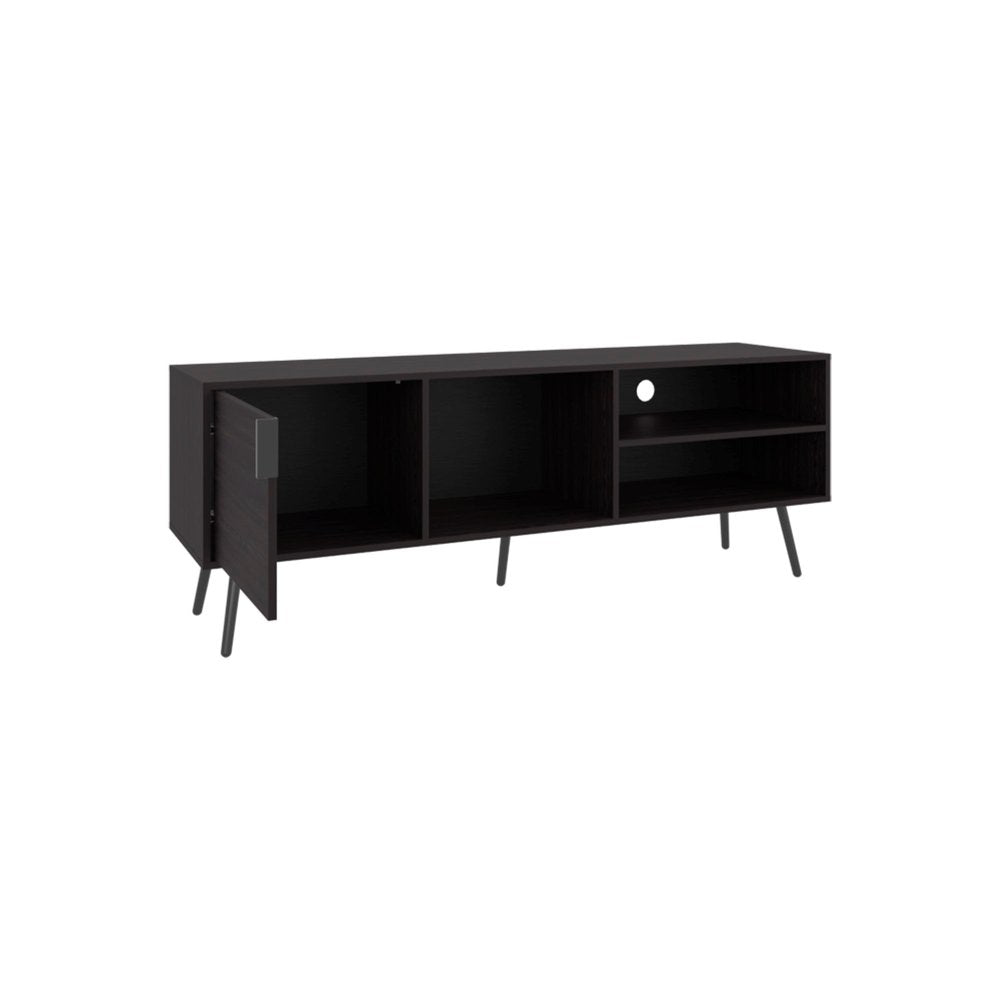 63" Black Wood Enclosed and Open Storage Entertainment Center — view 2