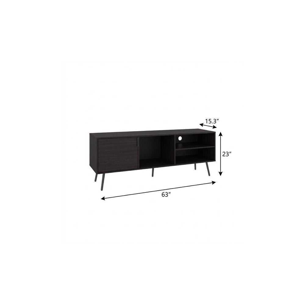 63" Black Wood Enclosed and Open Storage Entertainment Center — view 3