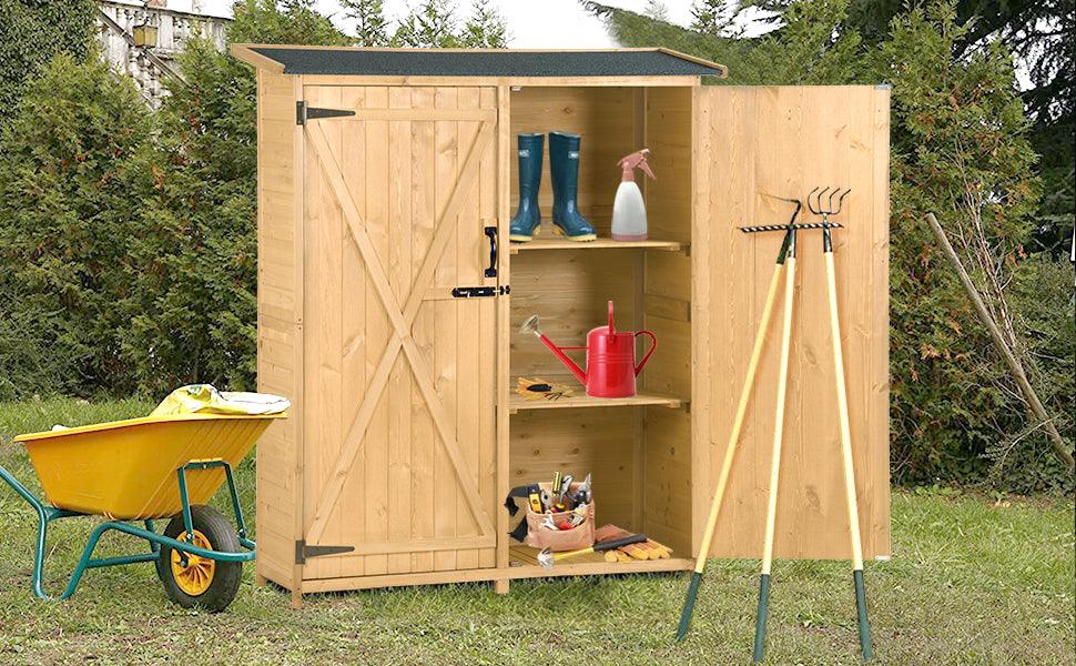 Outdoor 5.3ft Hx4.6ft L Wood Storage Shed Tool Organizer,Garden Shed, Storage Cabinet with Waterproof Asphalt Roof Natural - FurniFindUSA