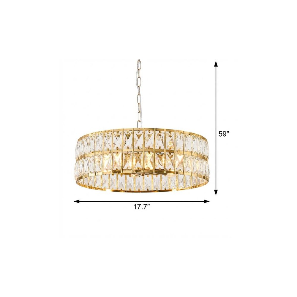 Black Kitchen Island Six Light Crystal and Rope Beveled Glass Flush Chandelier With Gold Shades — view 4