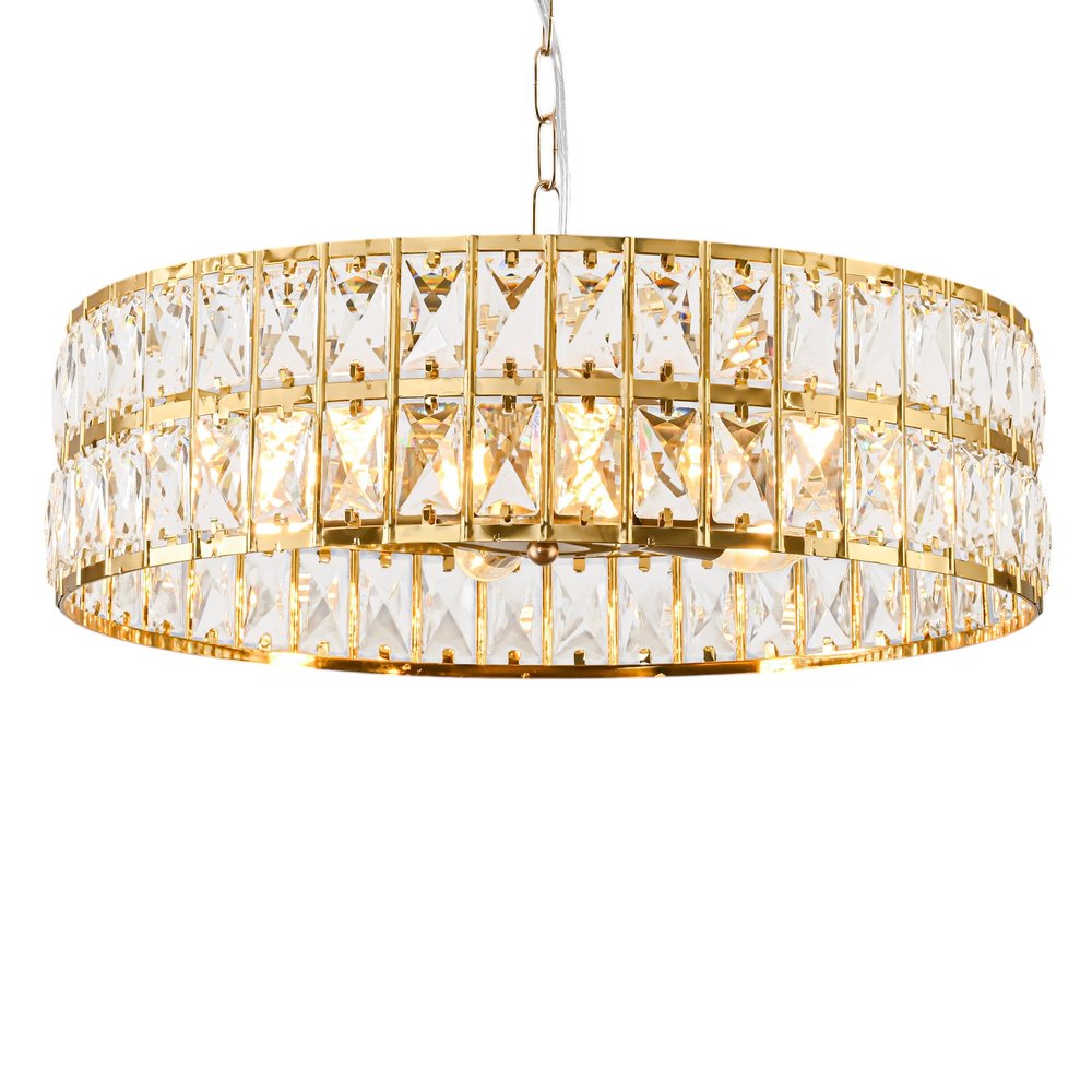 Black Kitchen Island Six Light Crystal and Rope Beveled Glass Flush Chandelier With Gold Shades — view 2
