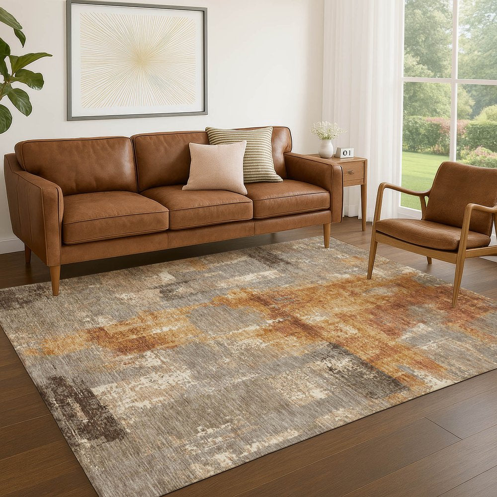 5' X 8' Taupe And Gray Abstract Washable Indoor Outdoor Area Rug HomeRoots