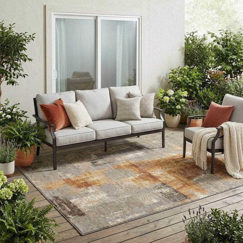 5' X 8' Taupe And Gray Abstract Washable Indoor Outdoor Area Rug HomeRoots