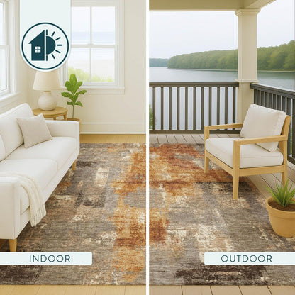 10' X 14' Taupe And Gray Abstract Washable Indoor Outdoor Area Rug HomeRoots