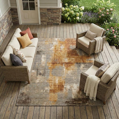 10' X 14' Taupe And Gray Abstract Washable Indoor Outdoor Area Rug HomeRoots