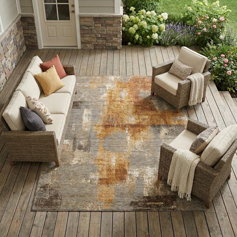 10' X 14' Taupe And Gray Abstract Washable Indoor Outdoor Area Rug — view 2