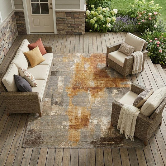 10' X 14' Taupe And Gray Abstract Washable Indoor Outdoor Area Rug