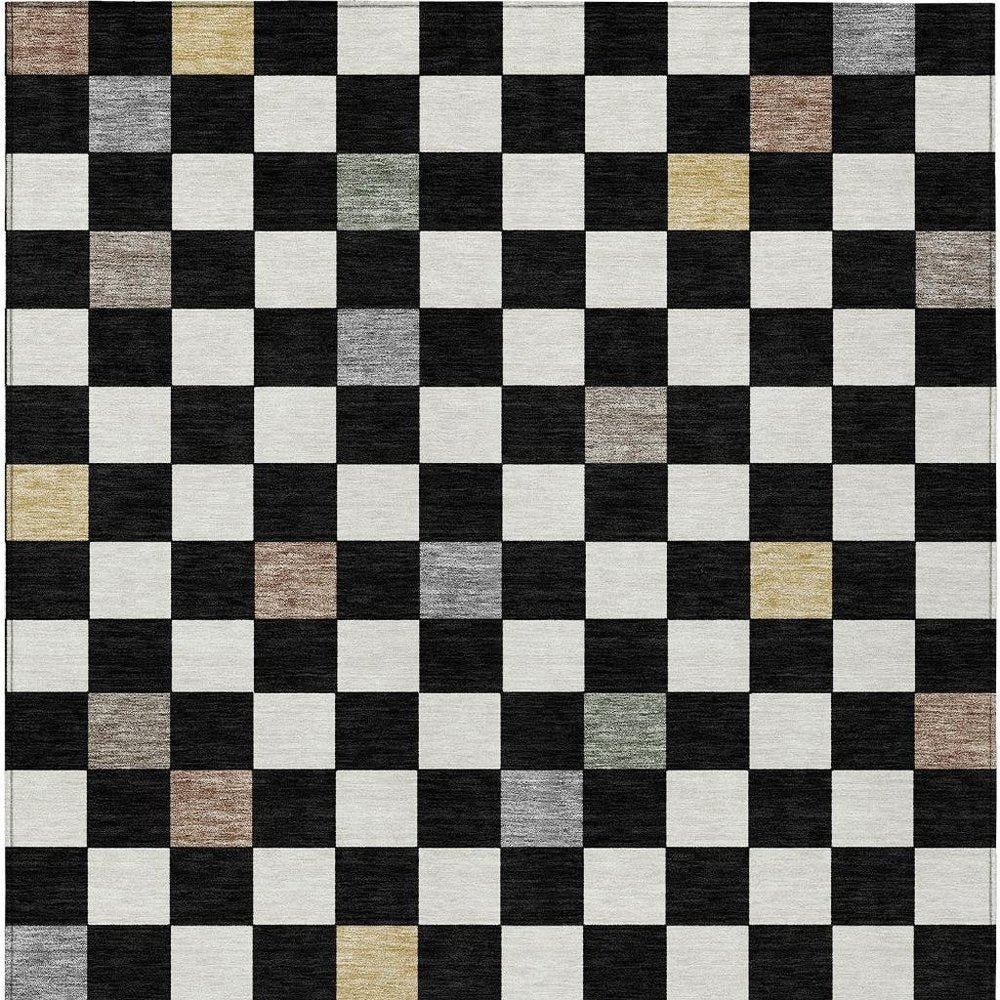 3' X 5' Black And Yellow Geometric Washable Indoor Outdoor Area Rug — view 5