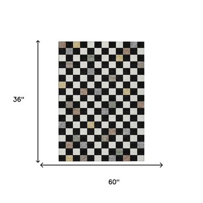 3' X 5' Black And Yellow Geometric Washable Indoor Outdoor Area Rug HomeRoots