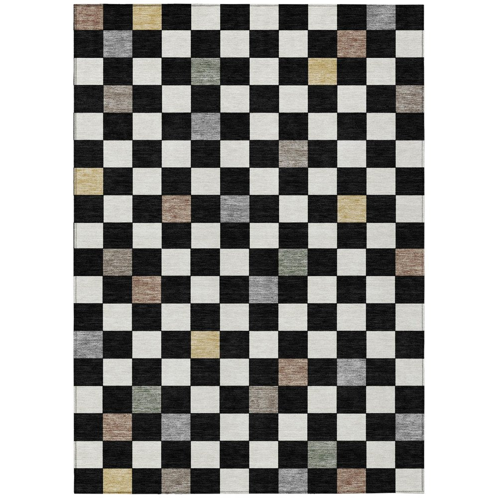 3' X 5' Black And Yellow Geometric Washable Indoor Outdoor Area Rug — view 1