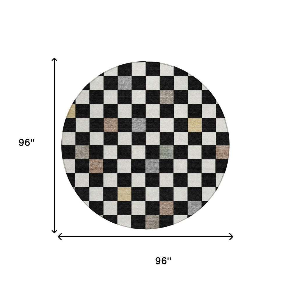 8' Black And Yellow Round Geometric Washable Indoor Outdoor Area Rug HomeRoots