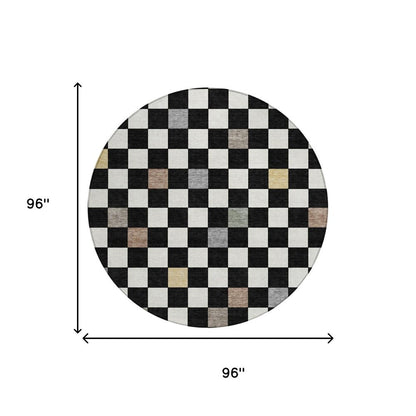 8' Black And Yellow Round Geometric Washable Indoor Outdoor Area Rug HomeRoots
