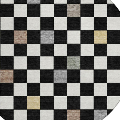 8' Black And Yellow Round Geometric Washable Indoor Outdoor Area Rug HomeRoots