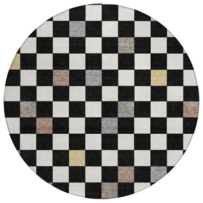 8' Black And Yellow Round Geometric Washable Indoor Outdoor Area Rug HomeRoots
