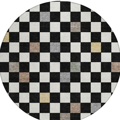 8' Black And Yellow Round Geometric Washable Indoor Outdoor Area Rug HomeRoots