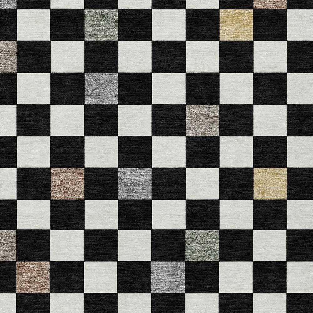 9' X 12' Black And Yellow Geometric Washable Indoor Outdoor Area Rug — view 4
