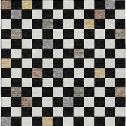 9' X 12' Black And Yellow Geometric Washable Indoor Outdoor Area Rug HomeRoots